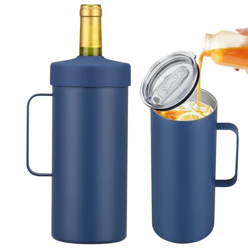 2 IN 1 Wine Chiller Single Bottle and Travel Tumbler, 42oz Stainless Steel Iceless Cooler Wine Bottle, Insulated Mug with Lid, Keep Wine Cold up to 6 Hours Fits Most Wine Bottles Gift for Wine Lovers