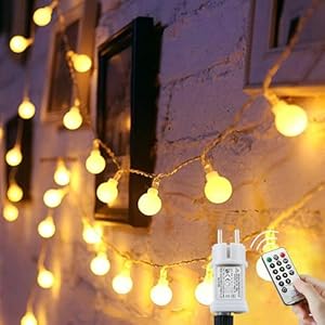Augone 120 LED Lichterkette Kugel 15m, Partylichterkette mit Stecker für Innen und Außen,für Weihnachten, Hochzeit, Party, Garten(Warmweiß)