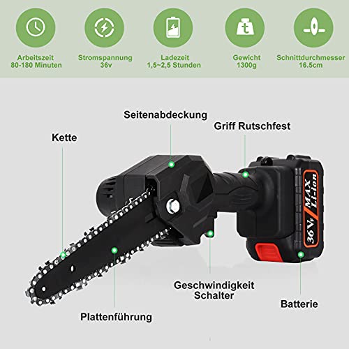 Teanyotink Mini kettensäge, Elektrische Akku-kettensäge 36vf 6 Zoll Mit Zwei Akkus Und Einer Ladung, Geeignet Für… – Bild 6