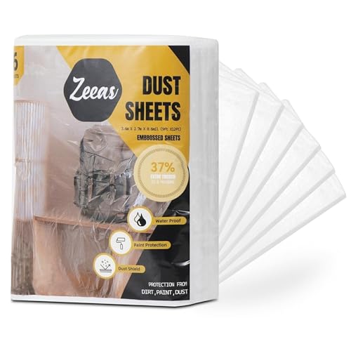 ZEEAS 6 Pack Large Dust Sheets for decorating & Painting | 3.6m x 2.7m x 0.6mil Plastic Sheet for Furniture & Floor Protection - Disposable Waterproof Polythene Sheets (DS Pack of 6)