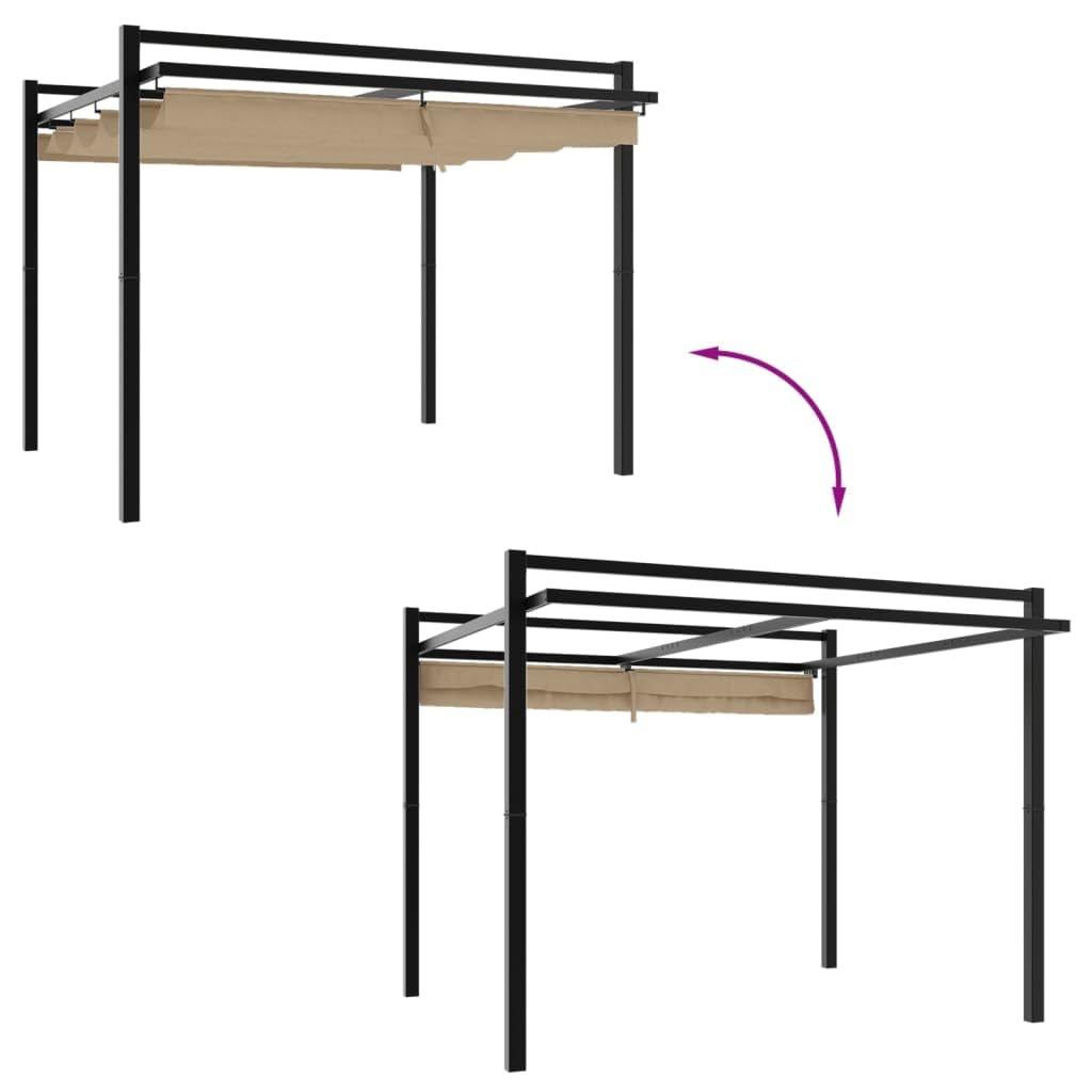 Pergola avec Toit Rétractable, Pergola Tonnelle de Jardin Extérieur Taupe 3x3 m Aluminium
