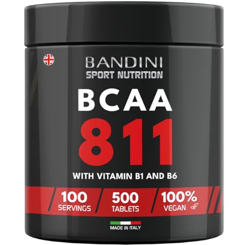 Bandini® BCAA 8.1.1 500 Tablets - Branched Chain Amino Acids with Leucine, Isoleucine, Valine - Enriched with Vitamin B1 and B6 - Lactose Free - Vegan, No GMO - Pre and Post Workout Food Supplement