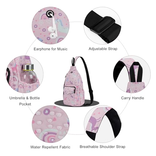 Duryarhall Sling Bag for Women Crossbody Chest Bag Convertible from Left to Right, Water Repellent Gym Backpack, Anit Theft, Unicorn Pink - image 4