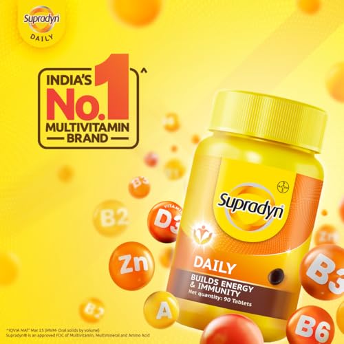 Supradyn Daily India's No.1 Multivitamin (90 tablets) with Vitamin D, B12, C, E, A, Zinc, Magnesium for Daily Energy & Immunity for Men & Women