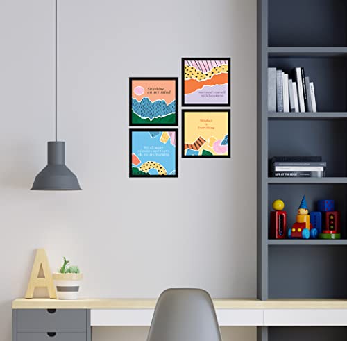 Image of ArtX Paper Motivational Quotes Wall Frame Art Painting, Framed Paintings For Home Office Decor 20 X 20 inches, 10.0 X 10.0 each, Multicolor Posters With Frame, Set of 4 (Sunshine)