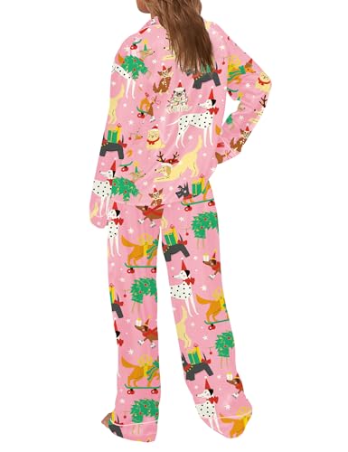 Image of SHESHOW Satin Pajamas Set for Women Set Long Sleeve Button Down Pjs Sets 2 Piece Loungewear Animal Sleepwear XS-XXL