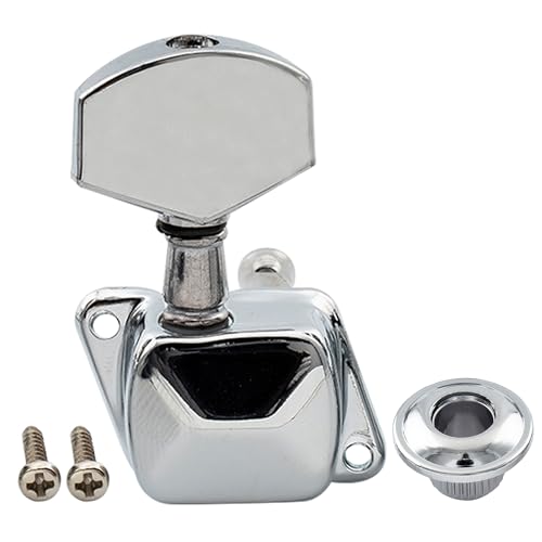 Musiclily Basic R15A 15:1 Ratio Semi-scellée Mécanique Individuelle Côté Basse Tuner avec Bouton Grand Hexagonal pour Guitare Acoustique électrique, Chrome