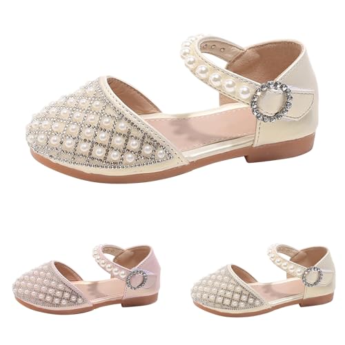 Girls Pearl Glitter Closed Toe Sandals Pearl Strap Ankle Wedding Elegant Princess Shoes Kids Girls Pageant Sandals