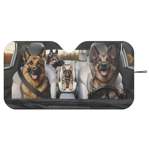 Image of German Shepherd Car Front Windshield Sun Shade Reflect UV Sun and Heat Foldable Car Windshield Sunshades Interior Accessories Sun Protection Universal Vehicle Accessories