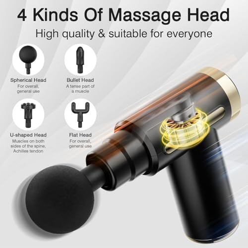 Image of Massage Gun for Deep Tissue Muscle Relief | 6 Speed Levels | 4 Interchangeable Massage Heads | Quiet Brushless Motor | USB Type-C Rechargeable Percussion Massager for Neck, Back, Shoulders, Legs & Full Body Recovery