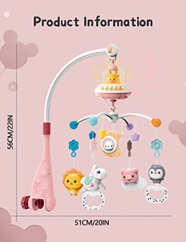Bsroluna Baby Crib Mobile With Music And Lights, Baby Mobile For Crib With Remote Control, Hanging Rotating Animals Rattles, 16 Songs And Timing Function, Cartoon Baby Crib Toys For Girls (Babypink) #TOP5