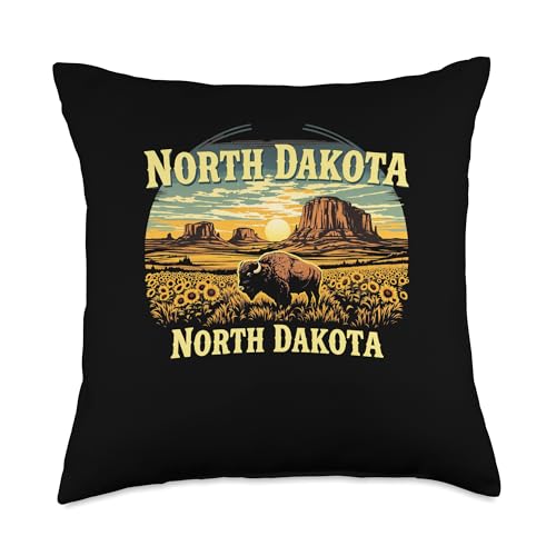 North Dakota Bison Vintage American Buffalo Souvenir Throw Pillow