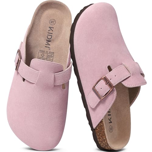 Image of KIDMI Genuine Suede Clogs for Women Men Cork Footbed Sandals Leather Mules Potato Shoes with Arch Support