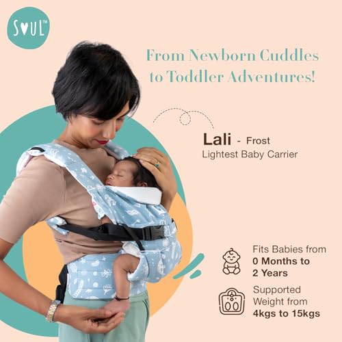 Image of SOULSLINGS 4-in-1 Lali Baby Carrier Bag - Frost | Compact & Lightweight (400g) | Adjustable for 0-24 Months (4-15kg) | Machine Washable & Handwashable | Breastfeeding Friendly