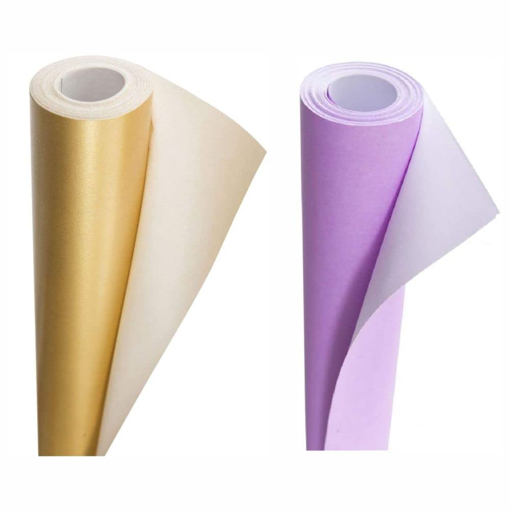 3 Ace Crafts Pack of 2 Display Poster Paper Roll-10M Perfect Ideal for Wrapping, Packing, Wrap Birthday Gifts, Table Runner, Covering, Parcel, School Board- 76cm Width Approx – Gold & Lilac — image 1