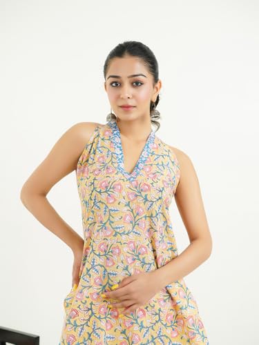Image of GOODHAND Women Printed Cotton Kurti | Casual Long Kurta | Comfortable Ethnic Wear with Relaxed Fit