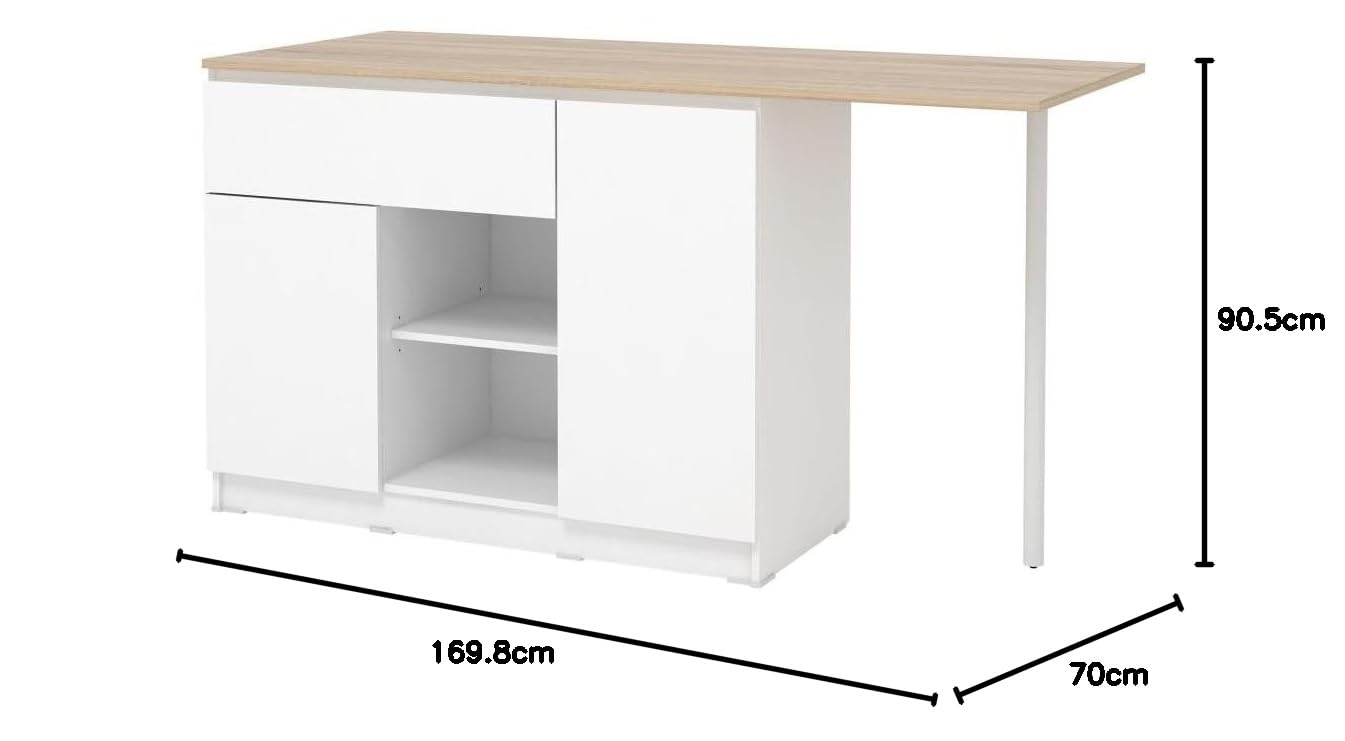 Vente-unique - Isola centrale da cucina con 2 ante, 1 cassetto e 2 nicchie Bianco e le chiaro - TUNORI