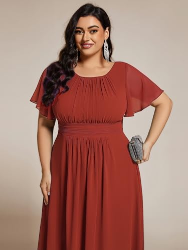 Image of Ever-Pretty Women's Plus Size Formal Wedding Guest Dresses for Curvy Women A Line Chiffon Midi High Low Cocktail Dress