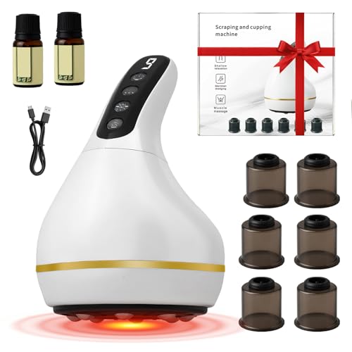 Mapille Masajeador Anticelulitico – Dispositivo Eléctrico Guasha y Ventosa con 6 Copas, 9 Niveles, Infrarrojos y Calor, para Masaje de Cuerpo, Gua Sha, Ventosas, Reduce el Dolor & Drenaje Linfático