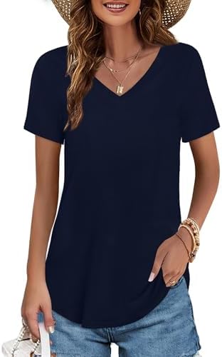 Elesomo Damen T Shirts Baumwolle Kurzarm/Langarm V Ausschnitt Oberteile