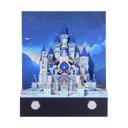 Sculpture en papier calendrier 3D 2025 château bleu lumineux
