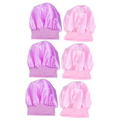 Bonnet de sommeil élastique en satin rose Angoily pour femmes et filles - Lot de 6 pièces