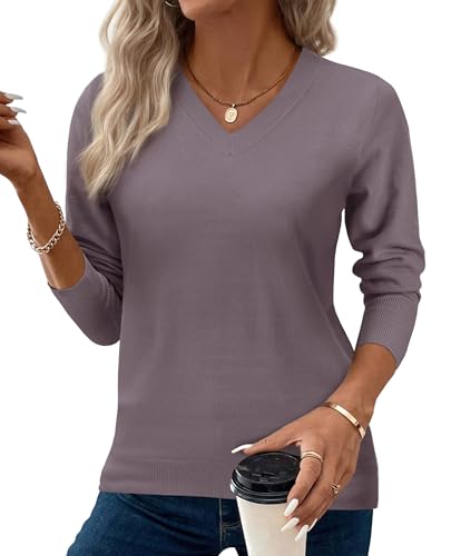 Image of Women's Spring Sweaters 2026 Casual Long Sleeve Pullover V Neck Lightweight Sweatshirts Cute Blouse Tops