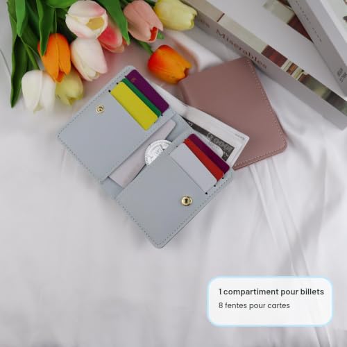 AfitLulu Porte Monnaie Femme Ultra-Mince Porte Carte Femme Solide Couleur Portefeuille Cuir avec Clic pour 8 Fentes pour Cartes de Crédit et 1 Billet de Banque Fente (Bleu) – vue 4