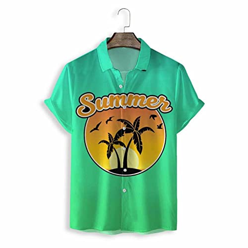 Chemise hawaïenne hommes vert dégradé décontractée pour été et plage tropicale