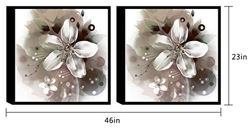 Chic Home Decor Magnolia 2 Piece Set Framed Wrapped Canvas Wall Art Giclee Print Modern Mixed Media Floral Bloom Abstract Design Stretched Ready To Hang, 23" X 46", 23 X 46, Black, Green, Grey, White #TOP1