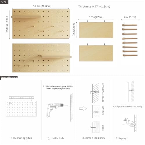 Image of Wooden Pegboard Modular Display Organization Storage Wall Hooks Shelf (Birch Colored Finish-A)