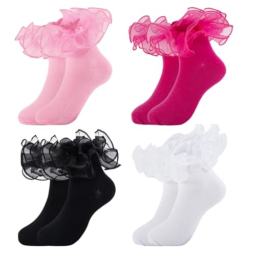 Girls White Ruffle Socks Toddler Girl Frilly Lace Dress Ruffles Fold Over Cuff Sock Comfortable Cotton Socks