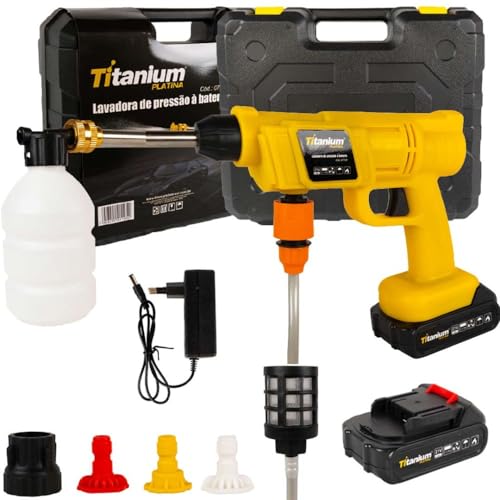 Lavadora de alta pressão tipo pistola a bateria 21V com 2 baterias + acessórios - 07729 - Titanium (