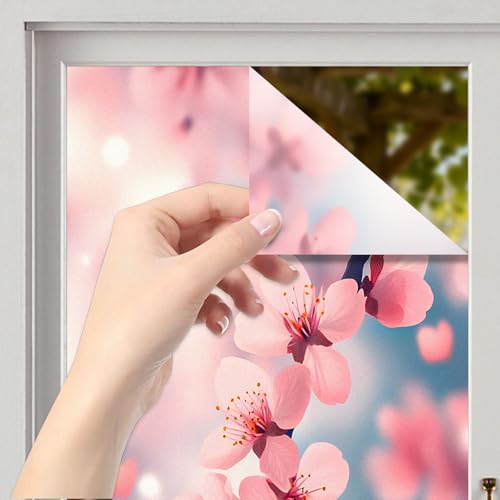 Image of Nuxovilar Stained Glass Peach Blossom Flower Window Film 17.5x39.3 PVC