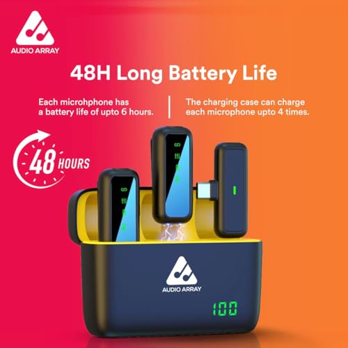 Image of Audio Array Dual Wireless Lapel Mic|in-Built ANC, Plug N Play,Long Battery Life, Ultra-Low Latency,Upto 30M Range|Compatible with iPhone & Android|Vlogging, Streaming, Teaching,YouTube, Black|AM-W17
