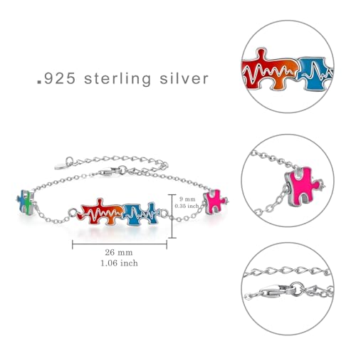 Autism Awareness Bracelet Puzzle Piece 925 Sterling Silver Inspirational ASD Support Bracelet Unique Autism Awareness Gifts4