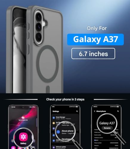 Image of Elzzi MagSafe Compatible Case for Samsung Galaxy A37 5G - Matte Shockproof Hybrid Protective Cover, Slim Anti-Fingerprint TPU+PC Back Case (Grey)
