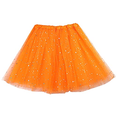 Tutu Skirts for Women Elastic Waist 3 Layered Tulle Dress for Girls Sequin Puffy Running Skirt Underskirt Orange