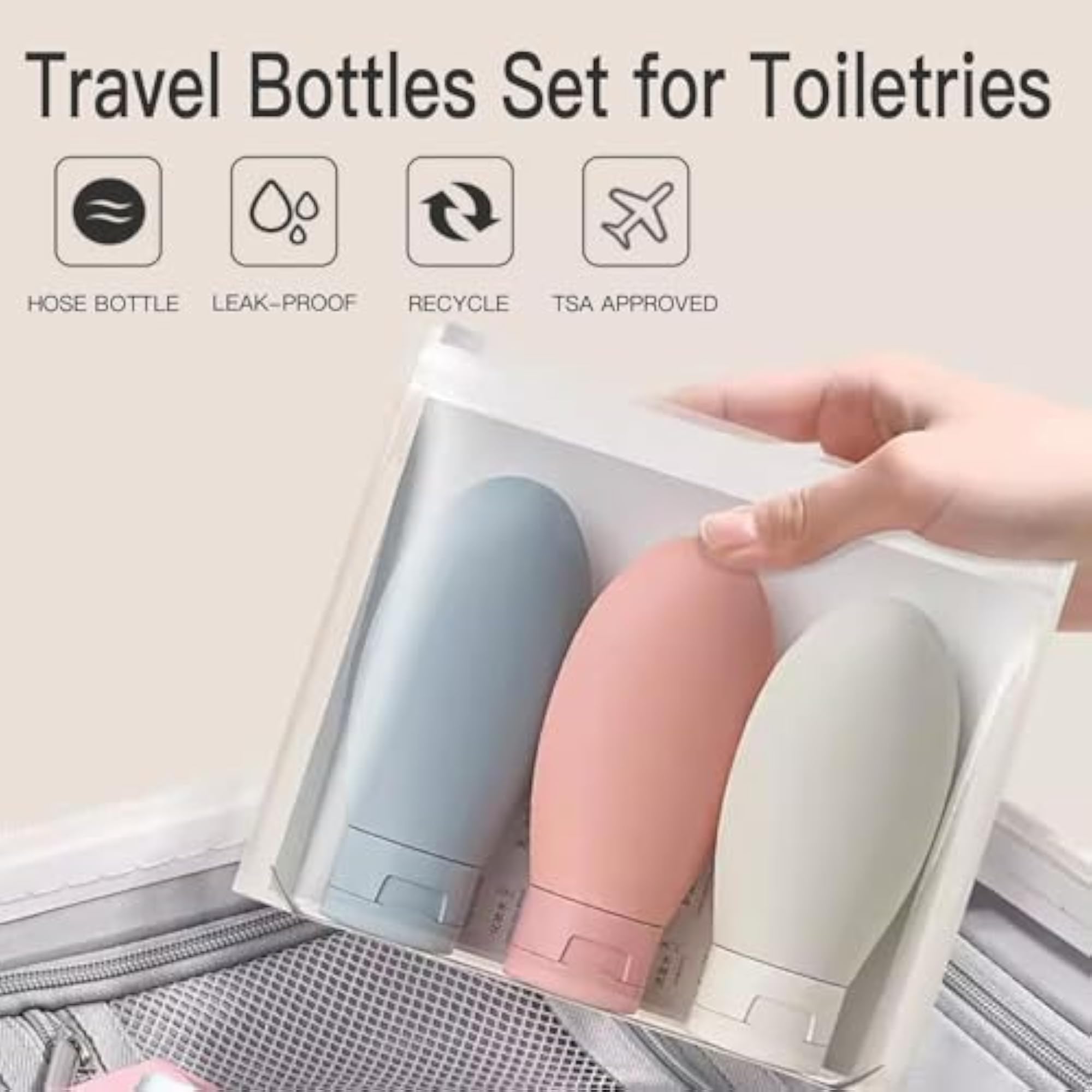 3 Pcs Travel Bottles Set, 60ML Empty Plastic Squeeze Bottles
