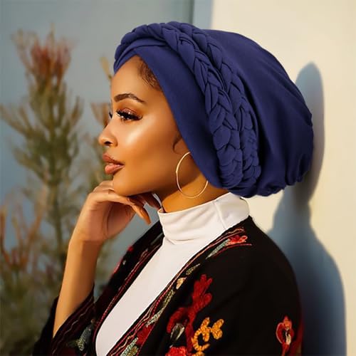 Image of DRESHOW Turban Pre-Tied Twisted Hat Thread African Head Wraps for Black Women Chemo Cancer Cap Braid Hair Cover