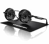 KINGSEVEN Lunettes de soleil polarisées rondes pour homme et femme au style rétro I Steampunk Lunettes avec monture en métal I Lunettes au look vintage tendance I Noir