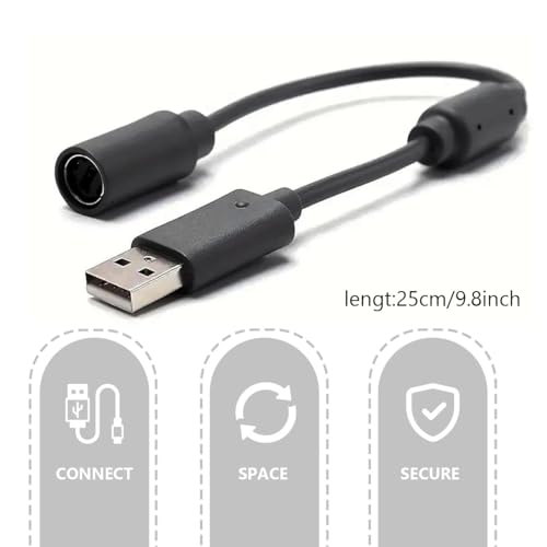 Image of Replacement Dongle USB Breakaway Cable for Xbox 360 Black USB Breakaway PC Cable Cord Adapter Converter for Xbox 360
