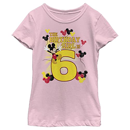Disney Characters Mickey Birthday 6 Girl's Solid Crew Tee