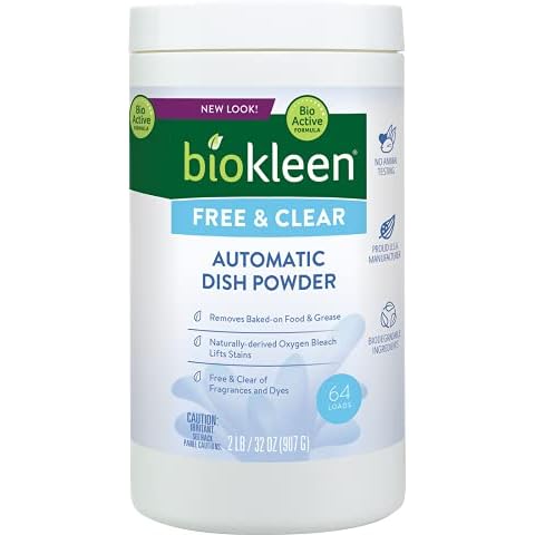 Biokleen Free & Clear Dishwashing Detergent- 64 Loads - Powder, Concentrated, Phosphate & Chlorine Free, Eco-Friendly, Non-Toxic, No Artificial Fragrance, Colors or Preservatives Cover
