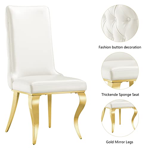 Azhome Dining Chairs, White Faux Leather Upholstered Dining Room Chairs In Button-Tufted Back, Dining Chairs With Gold Legs For Kitchen Dining Room, Set Of 6 #TOP3