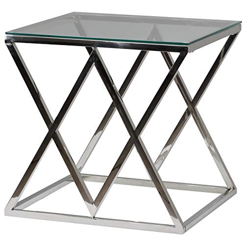 Cortesi Home Gwen Contemporary Glass End Table, 21.75", Silver
