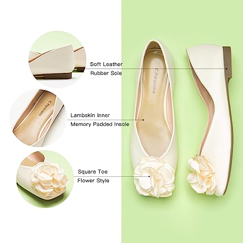 Image of C.Paravano Ballet Flats for Women | Women's Flats | Square Toe | Slip On Dress Shoes | Satin Flower Shoes