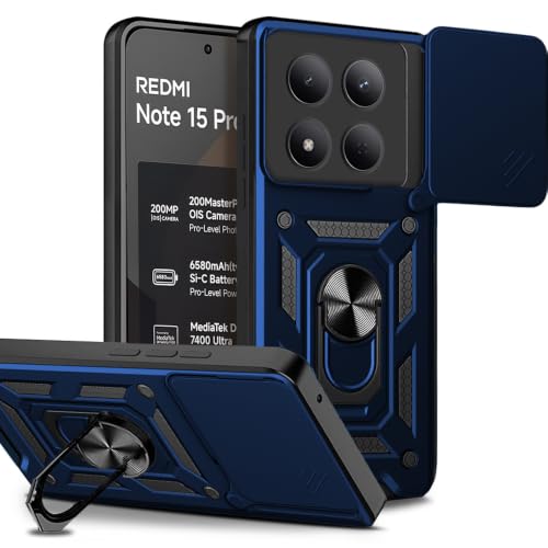 Image of AESTMO Tough Armor Redmi Note 15 Pro 5G Bumper Back Case Cover | Ring Holder & Sliding Camera Shield Cover | 360 Degree Protection Back Case Cover for Redmi Note 15 Pro 5G (Blue)