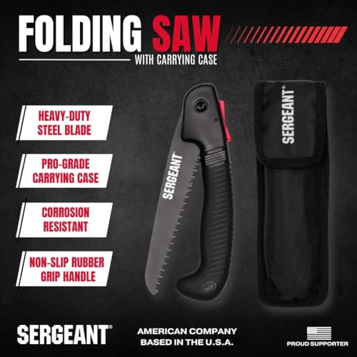 SERGEANT Folding Hand Saw with Pouch. Pruning hand saw. Best for Wood, Bone, PVC, Tree Pruning, Gardening, Camping, Hunting, Outdoors, Tool Box. Rugged 7\" Steel Blade & Slip-Resistant Rubber Grip. - Thumbnail 4