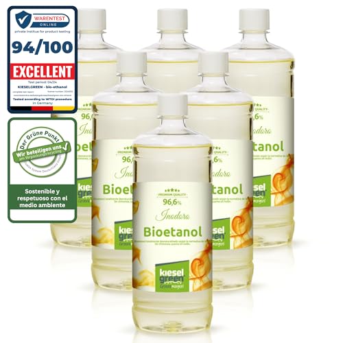 KieselGreen Bioetanol 6 x 1 litro con Fragancia para Chimenea de Etanol, Muchas Variedades – Bioalcohol como Fragancia de Ambiente – Estufas de Bioetanol, Biochimenea Etanol, Ethanol (N)